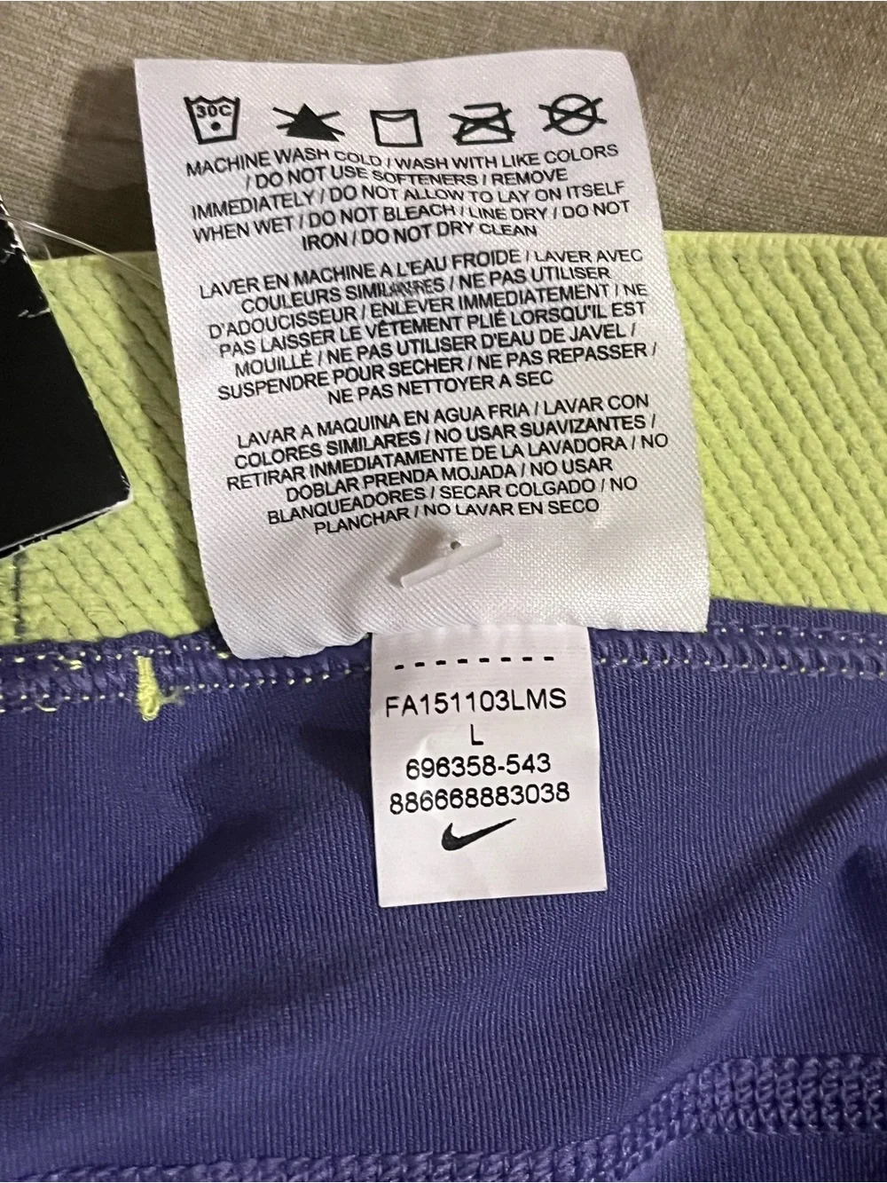 Nike Pro Women's Purple Training Shorts Dri-Fit with Lime Waistband Size L